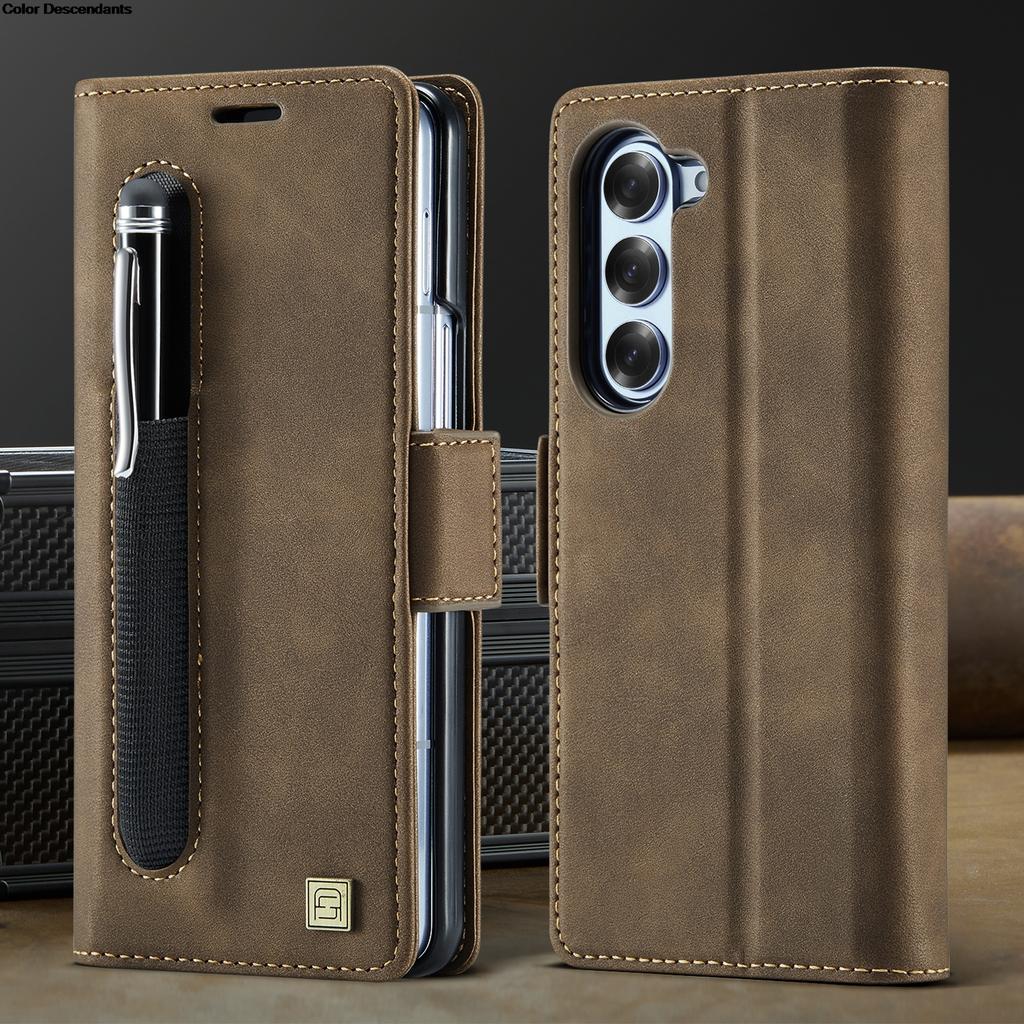 High-end Business Sle Leather Wallet Phone Case for Samsung Galaxy Z Fold 7 6 5 RFID Blocking Organ Card Slot Holder Bag Shockproof protect Cover