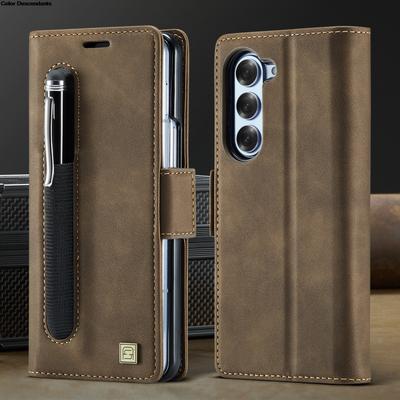 High-end Business Sle Leather Wallet Phone Case for Samsung Galaxy Z Fold 7 6 5 RFID Blocking Organ Card Slot Holder Bag Shockproof Protect Cover