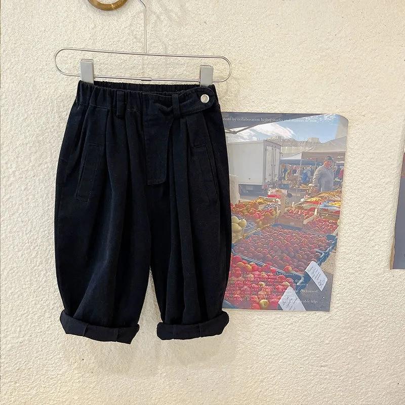 Autumn Boys Casual Pants Girls Solid Color Loose Radish Pants Kids Cotton High Waist All-match Trousers for Girls Outfits