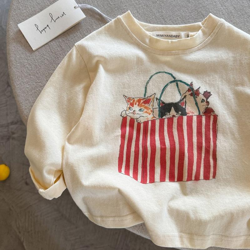 Kids Long Sleeve T-shirt Cartoon Print Soft Cotton Casual Tops for Boys Girls Spring Casual Tee Children Bottoming Shirt