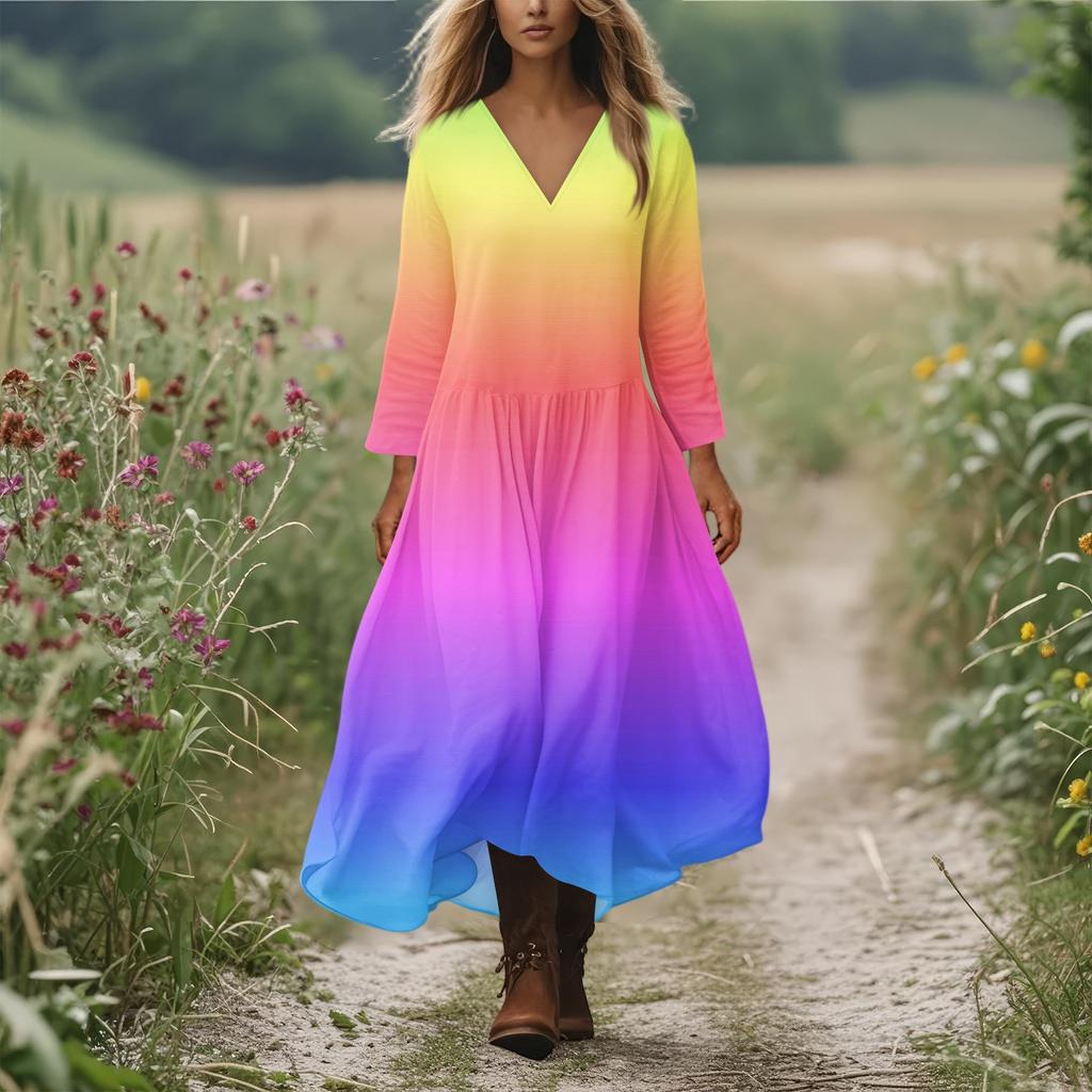 Women's Casual And Fashionable Round-neck Long Sleeve Mid Length Dress