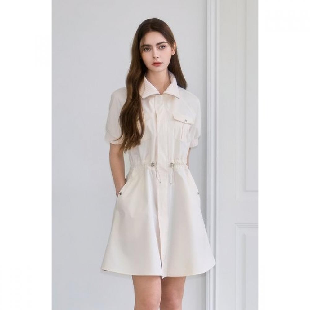 Goxo Pocket Raincoat Dress Cream S