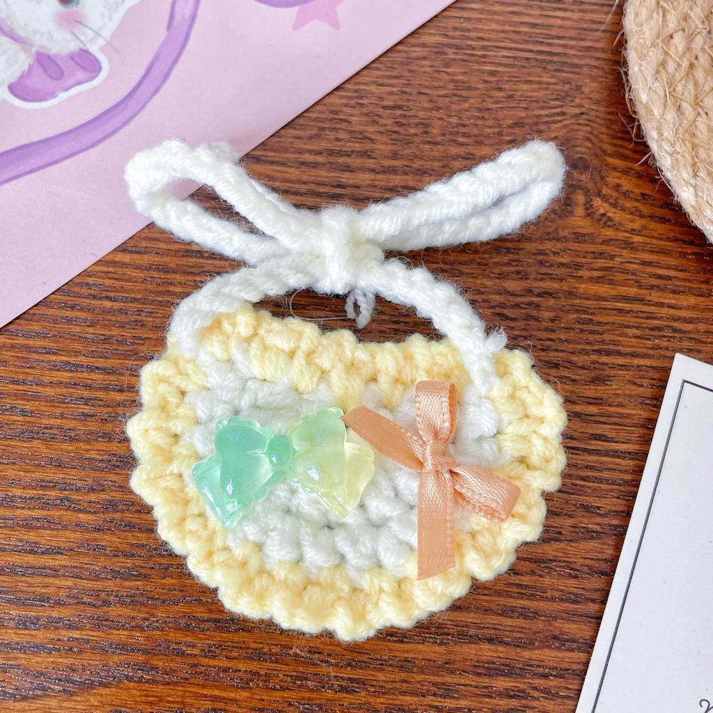 Peanut & Penguin Pattern Hand‑Crocheted Mini Pet Bib Cute Cartoon Saliva Towel for Kittens Small Dogs