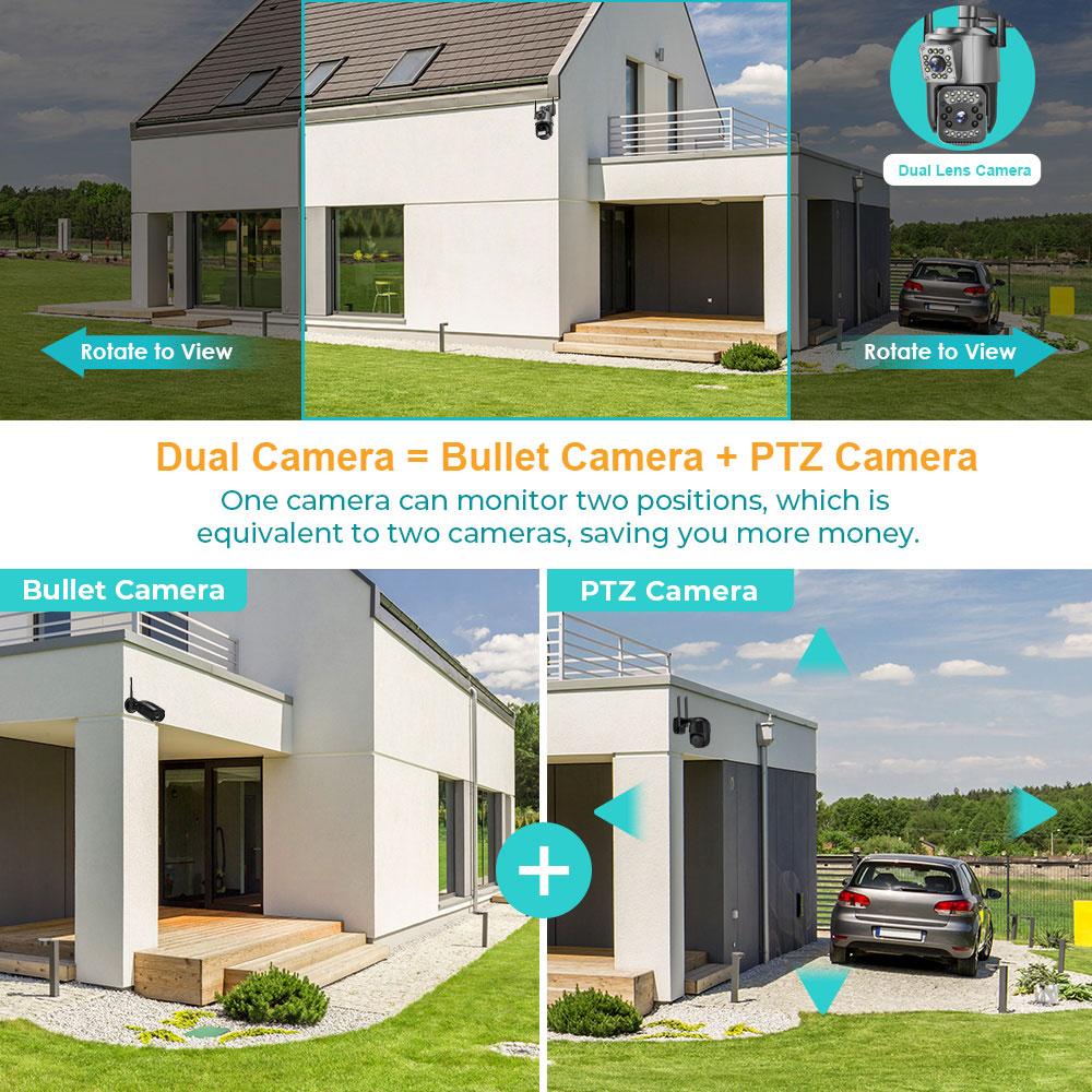 New 2K HD Waterproof EU IP Camera Wifi 4G Sim Card PTZ 4MP Dual Lens Outdoor AI Human Tracking Color Night Vision CCTV Security Camera