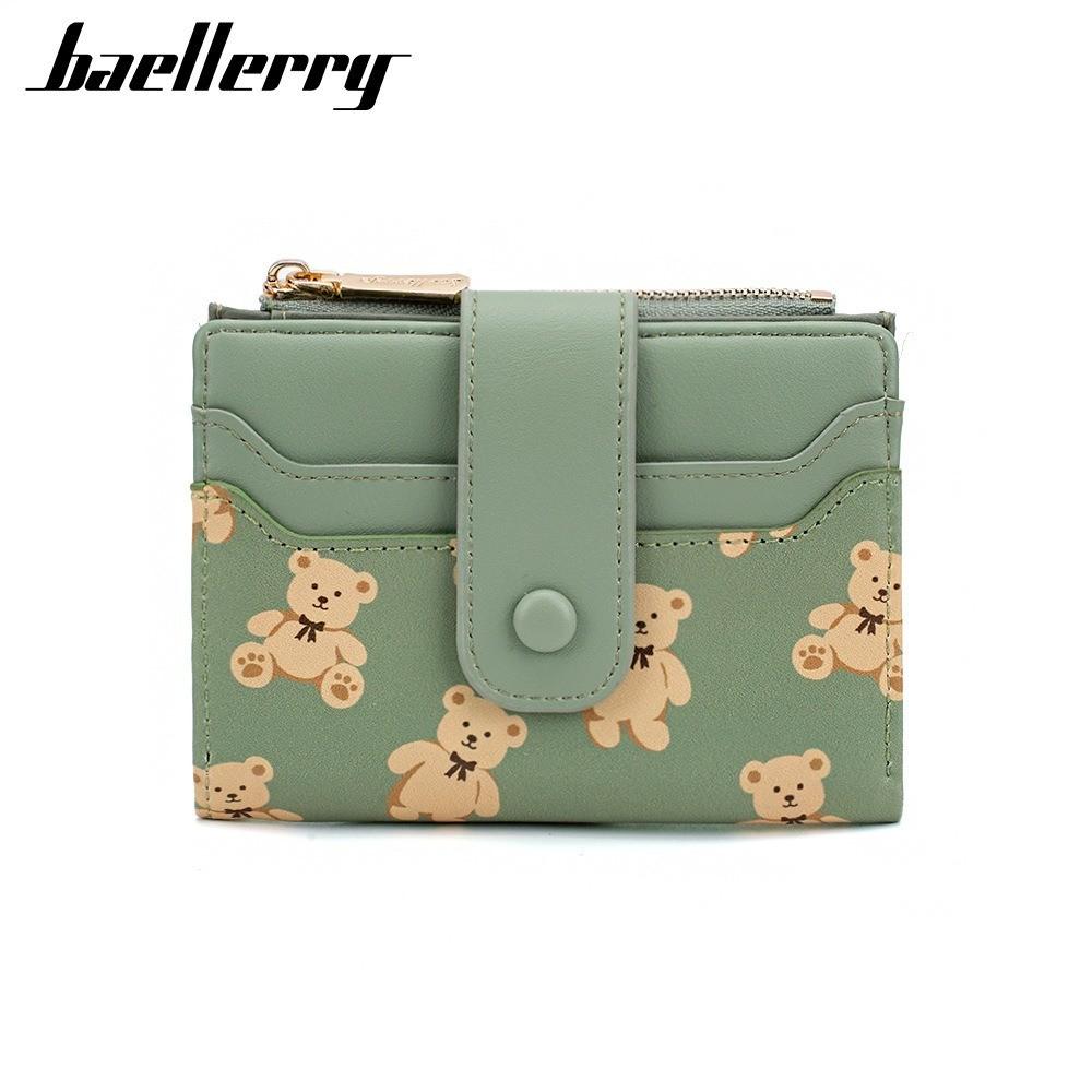 Baellerry Short Wallet For Women With Cartoon Bear Pattern Pu Material Antitheft Rfid Card Holder For Daily Use