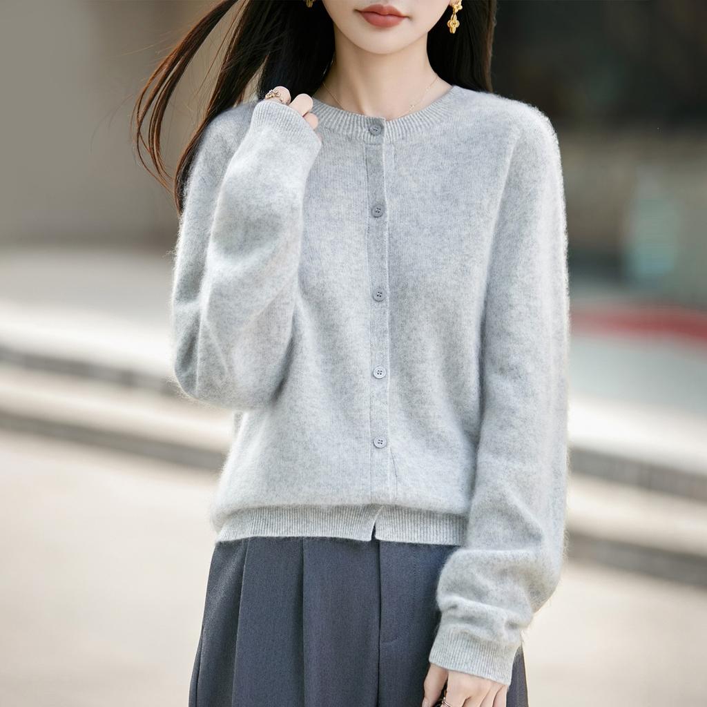 Seamless Brushed Knitted Wool Cardigan, Loose-fitting Sweater, Long-sleeved Top