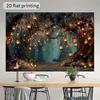 2D Magical Firefly Forest Tapestry, Hanging Lanterns & Flowers Wall Art for Bedroom