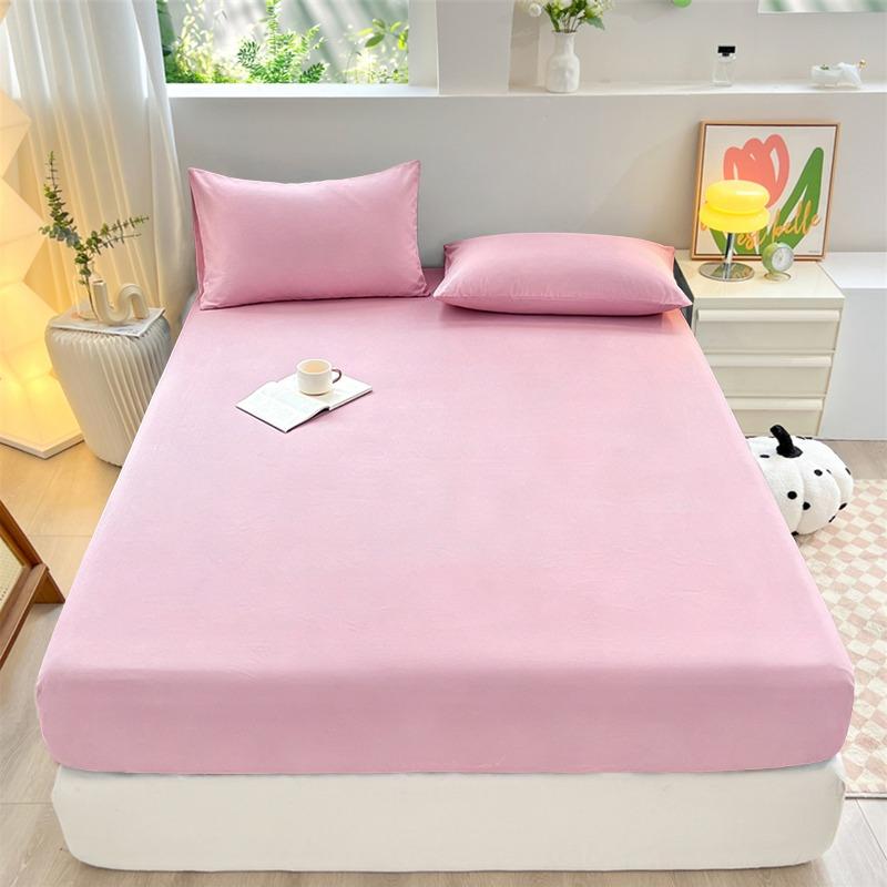 Solid Color Brushed Fitted Sheet Set Simple Mattress Protector Soft Breathable Bed Cover for Home Bedroom