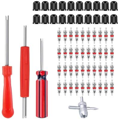 1 Set Alloy Tire  Valve  Core  Removal  Tool + Valve Core + Tire Valve Cap For Cars Trucks
