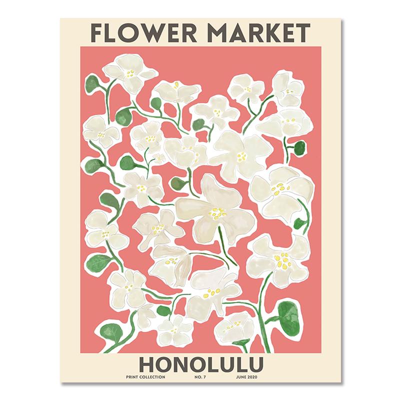 Abstrakt blomstermarknad Vintage Akvarell Väggkonst Canvasmålning Nordiska affischer och tryck Väggbilder för vardagsrumsinredning