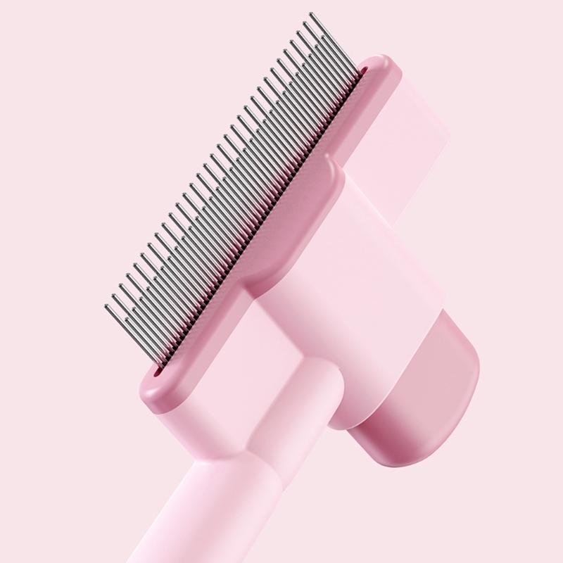 Pet Hair Removal Tool Fleas Comb for Dogs Cats Lice Cats Brush with Release Button Selfs Cleaning with Long Short Teeth