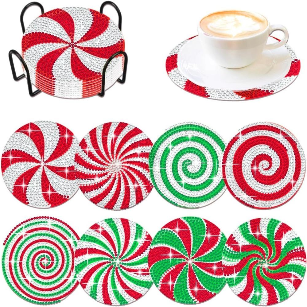 DIY Diamond Painting Point Diamond Coaster, Full Diamond Round Valentine's Day Thermal Insulation Mat, Diamond Painting Coaster
