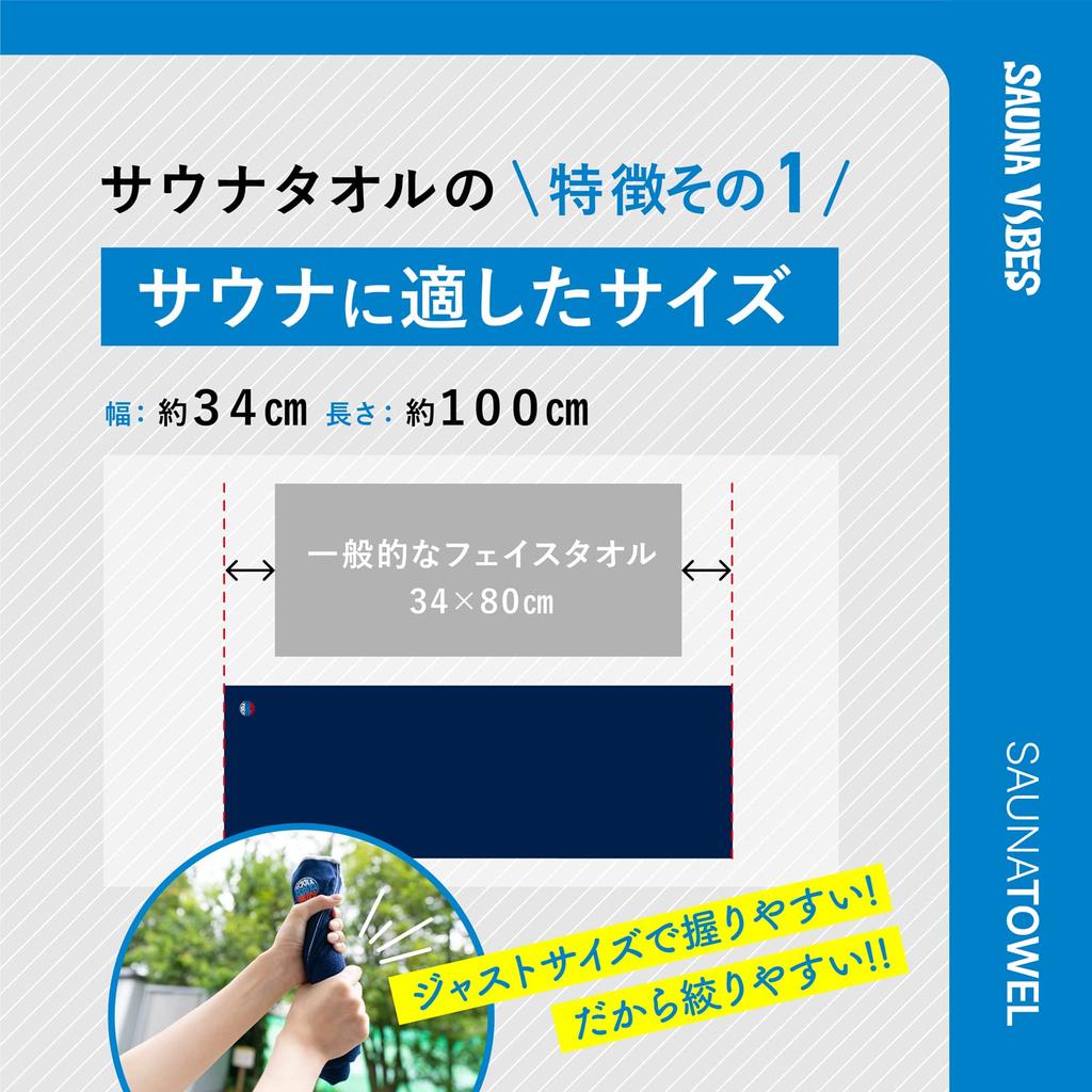 Sauna Hat and Sauna Towel Gift Set In Gift Imabari for Men and Women [Sauna Vibes] 2-piece Box, Navy, Towel,