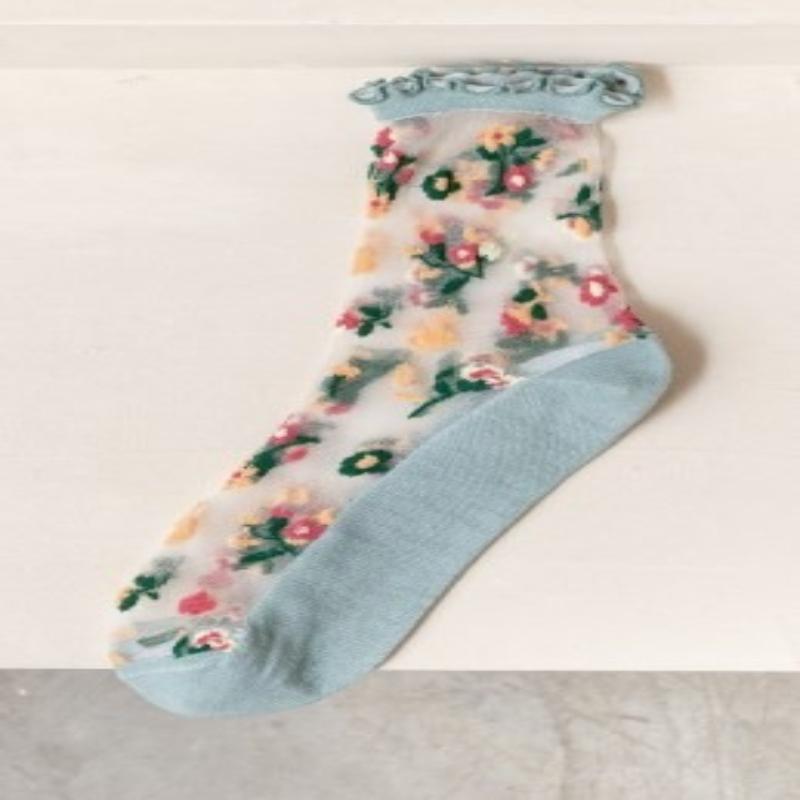 Flower Embroidery Women's Socks Summer Ultra-thin Transparent Crystal Silk Socks Women Japanese Breathable Medium Tube Socks Sox