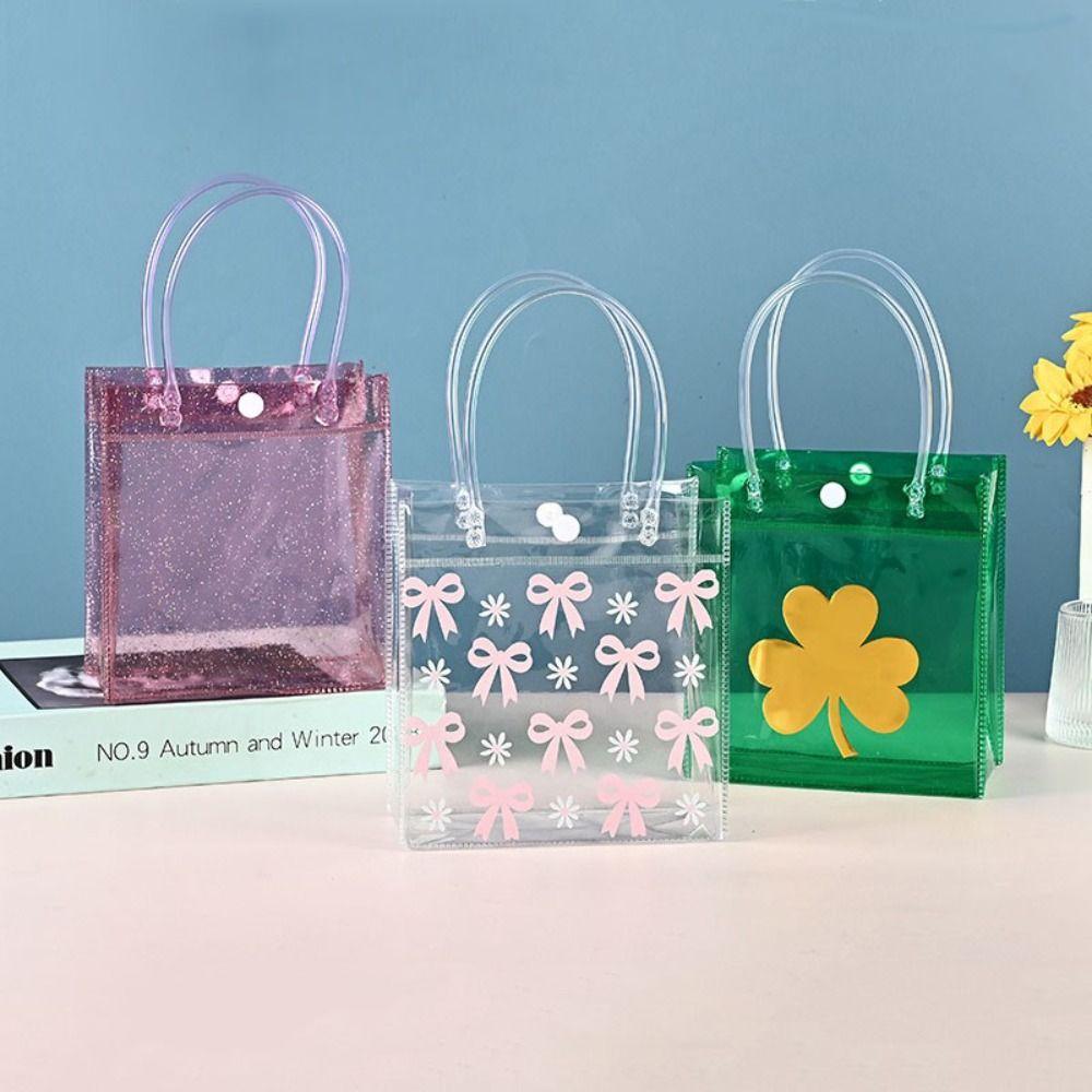 Cute Clear PVC Handbag Large Capacity Mini Gift Packaging Bag Waterproof Reusable Tote Bag