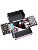 TravelRolling Makeup Train Case Large Capacity Cosmetic Trolley, Aluminum Professional Travel Case with Key