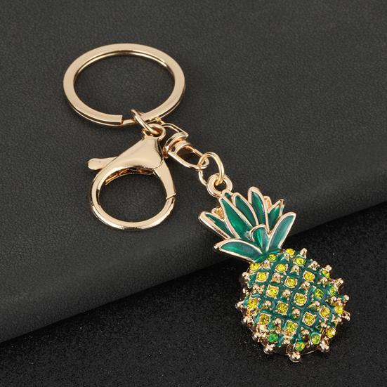 Fruit Keychain with Lobster Clasp Pineapple Rhinestone Alloy Resin Portable Bag or Car Keychain Summer Tropical Accessory for