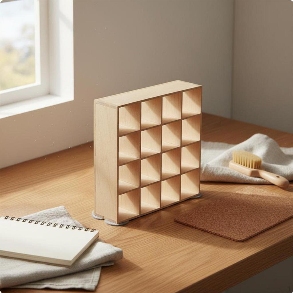 Miniature 16 Grid Shelf Modern Simple Design 1:12 Scale Bookcase Birch Wood Material Dollhouse
