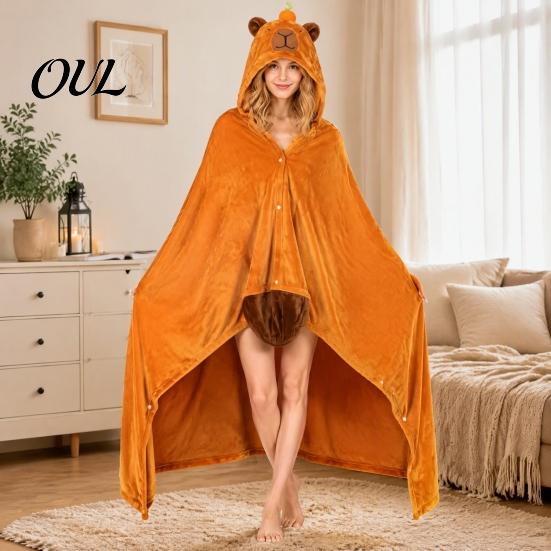 Lightweight Velvet Gown Animal Wearable Blanket Hoodie for Women, Oversized Flannel Sweatshirt Soft Loungewear Blanket, Button-Up Cosplay Cape