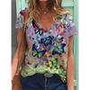 Ladies' Casual Summer Pullover V-neck T-shirt with Floral 3D Printing Short Sleeved Loose Women's Top T-Shirts Women’s