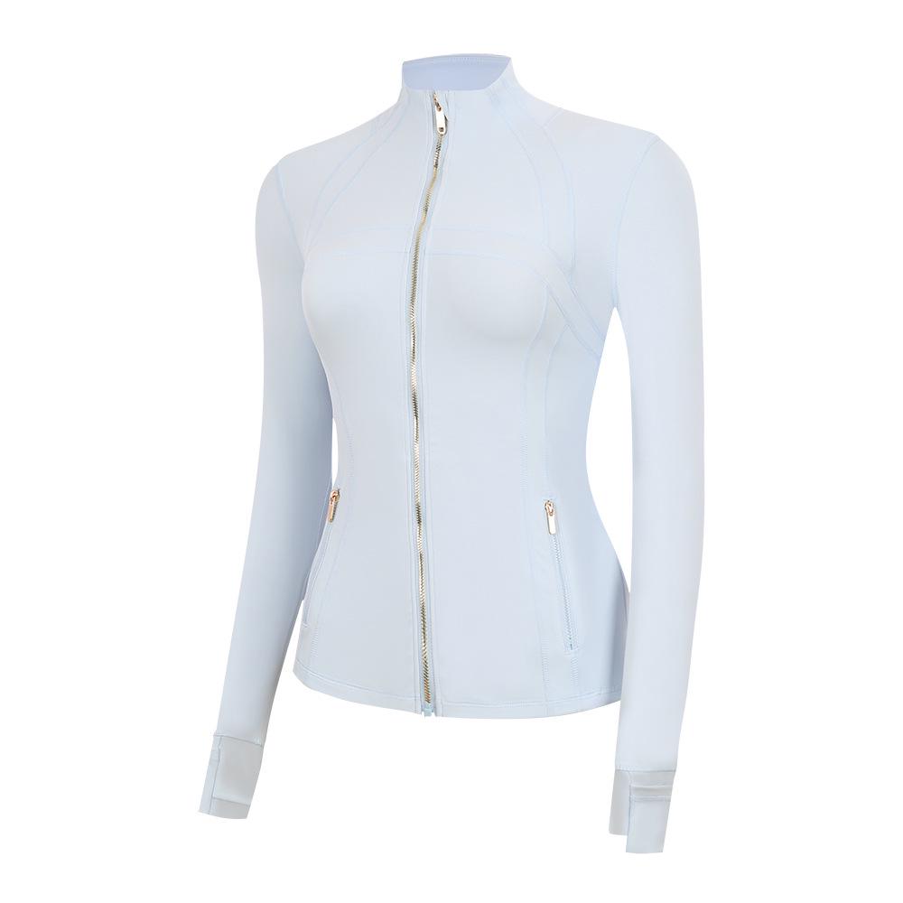 In Stock: LU Women's Slim Fit Yoga Jacket with Gold Zipper - Stand Collar Running Top