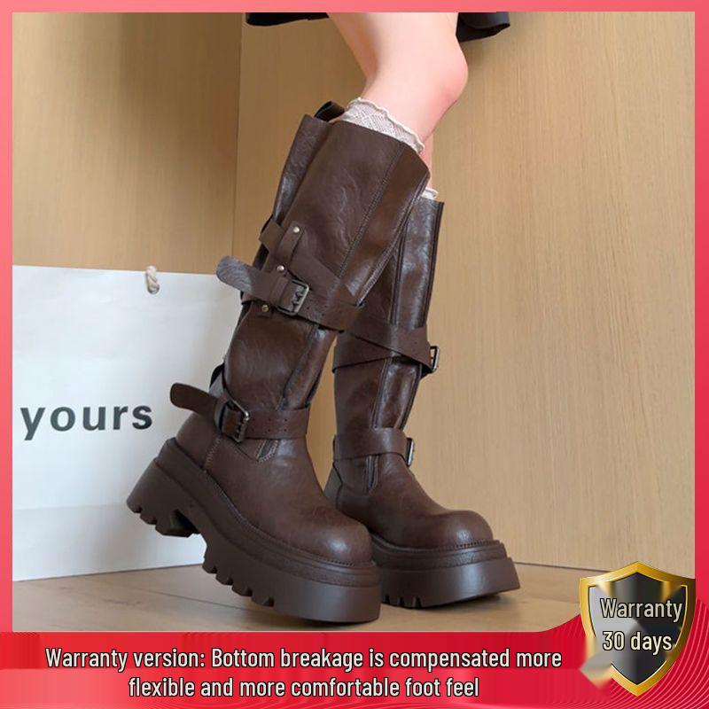 2025 Women's High-Top Over-the-Knee Knight Boots – Versatile Buckle, Thick-Soled, Autumn Style
