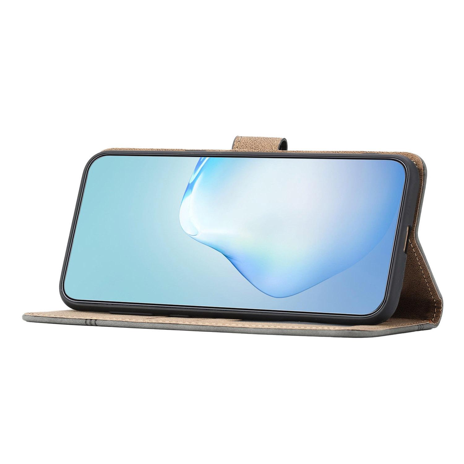 

For Google Pixel 7a PU Leather Cowhide Texture Business Cover Line Imprinted Stand Wallet Phone Case with Strap Brown