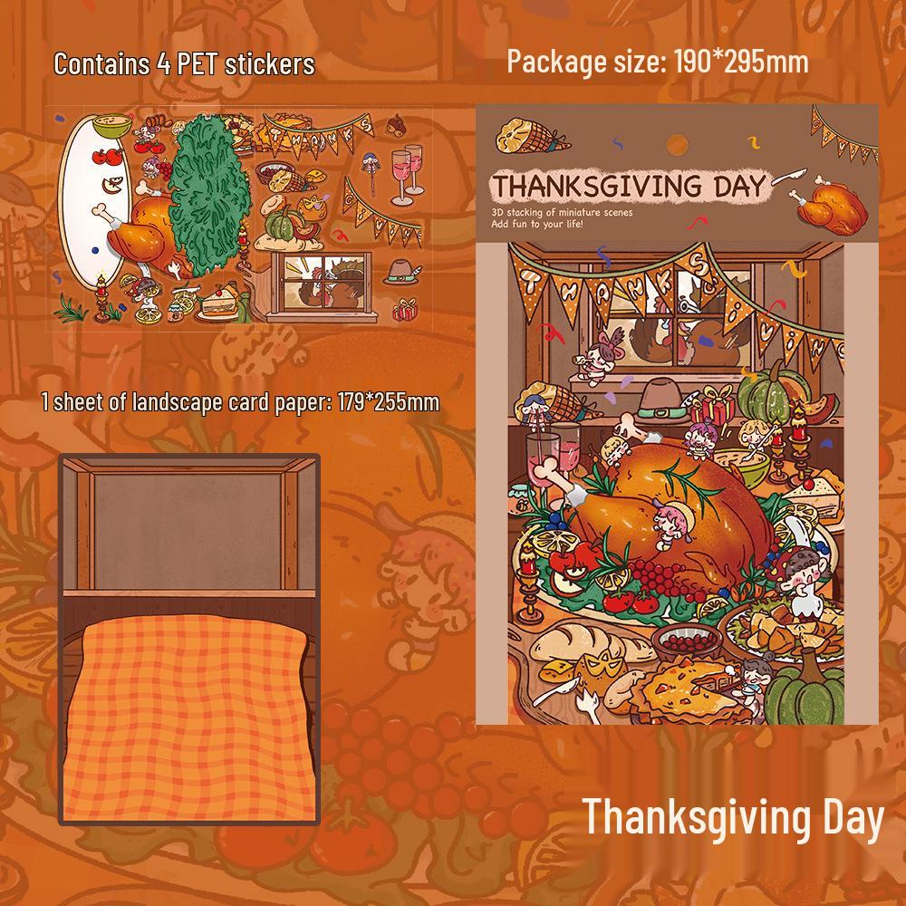 Large Format PET Thanksgiving Scenery Stickers: 4 Sheets for DIY Collage and Miniature Scene Fun