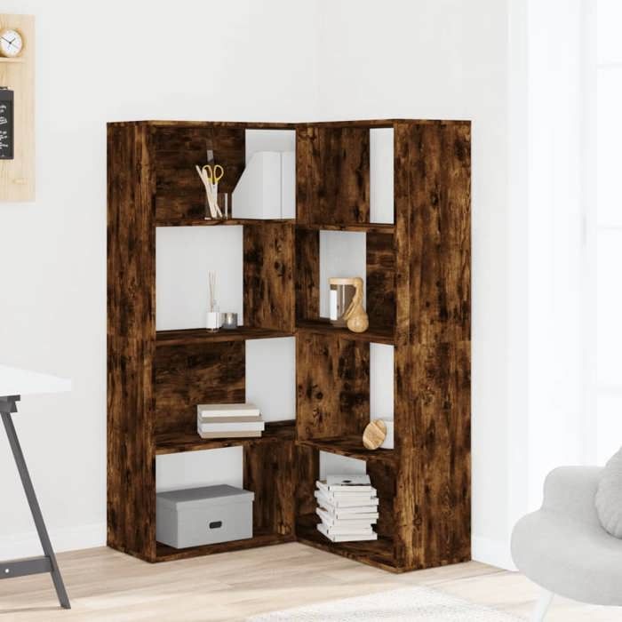 VidaXL Corner Bookshelf with 4 Shelves Smoked Oak Engineered Wood, Corner Bookcase, Corner Display Cabinet, Cabinet 3307814