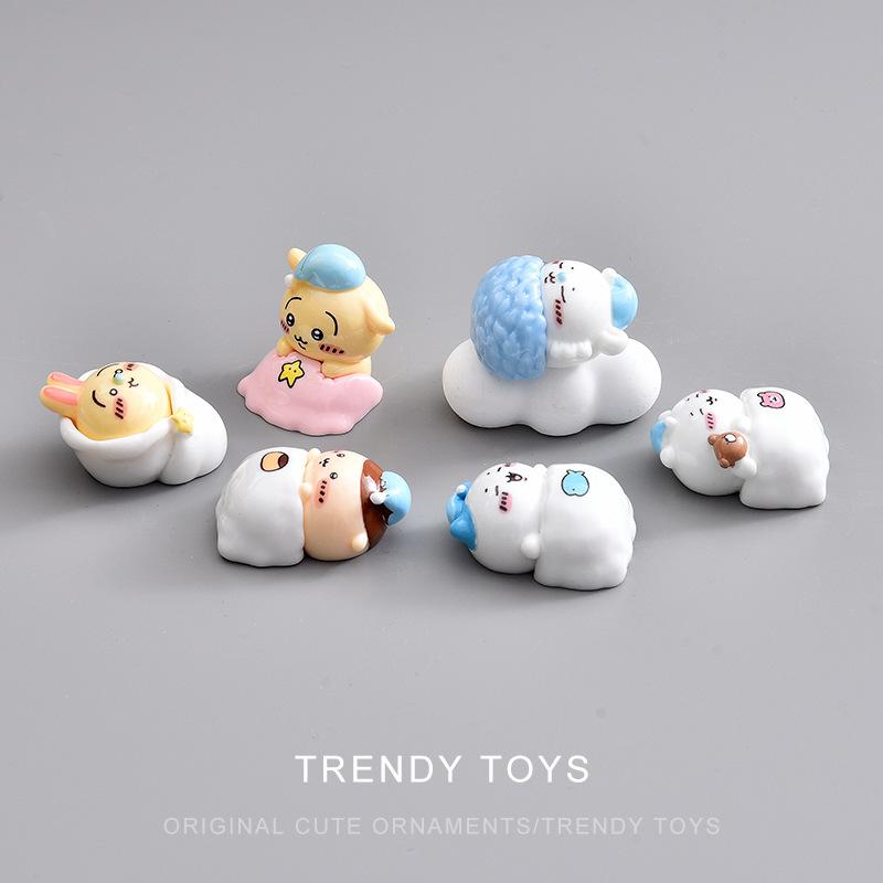 Jiyi Resin Desk Ornaments – Kawaii Usagi Hachiware Sleeping Mini Figures – Cute Shelf Car Decoration Accessories Gift Idea