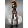 Women's Black Garter Patterned Private Area Open Flexible Fantasy Body Stockings