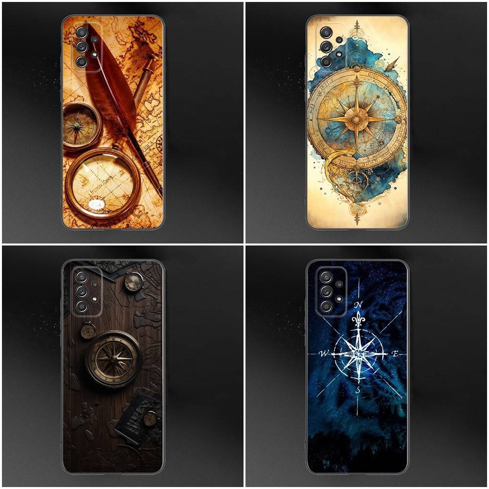 World Map Compass Nautical Phone Case For Samsung Galaxy S25,S24,S21,S22,S23,S30,Ultra,S20,Plus,Fe,Lite,Note,10,9,5G Black Cover