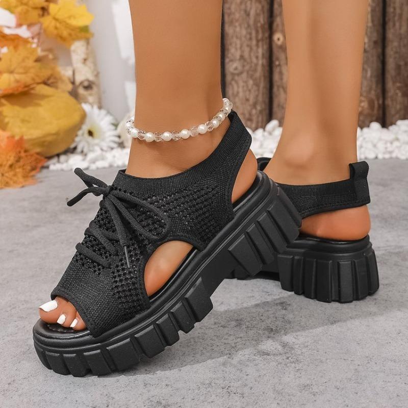 2026 New Women Sandals Round-toe Wedge Roman Sandals Fashion Comfortable Sandals Non-slip Thick-soled Lace-up Casual Shoes Women