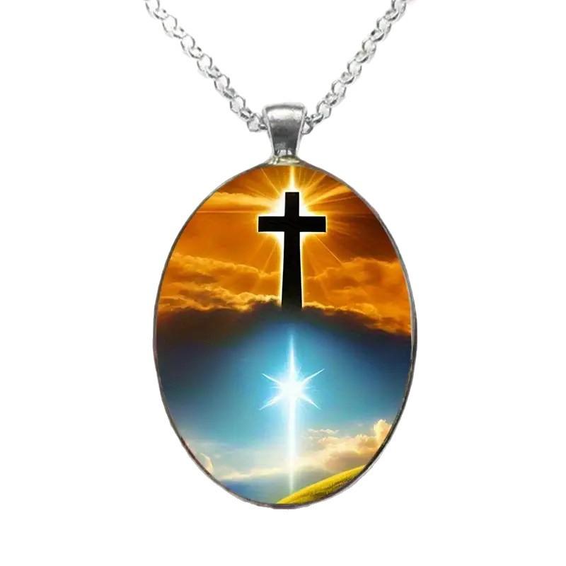 Fashionable Yin Yang Cross Pattern Oval Alloy Pendant Necklace