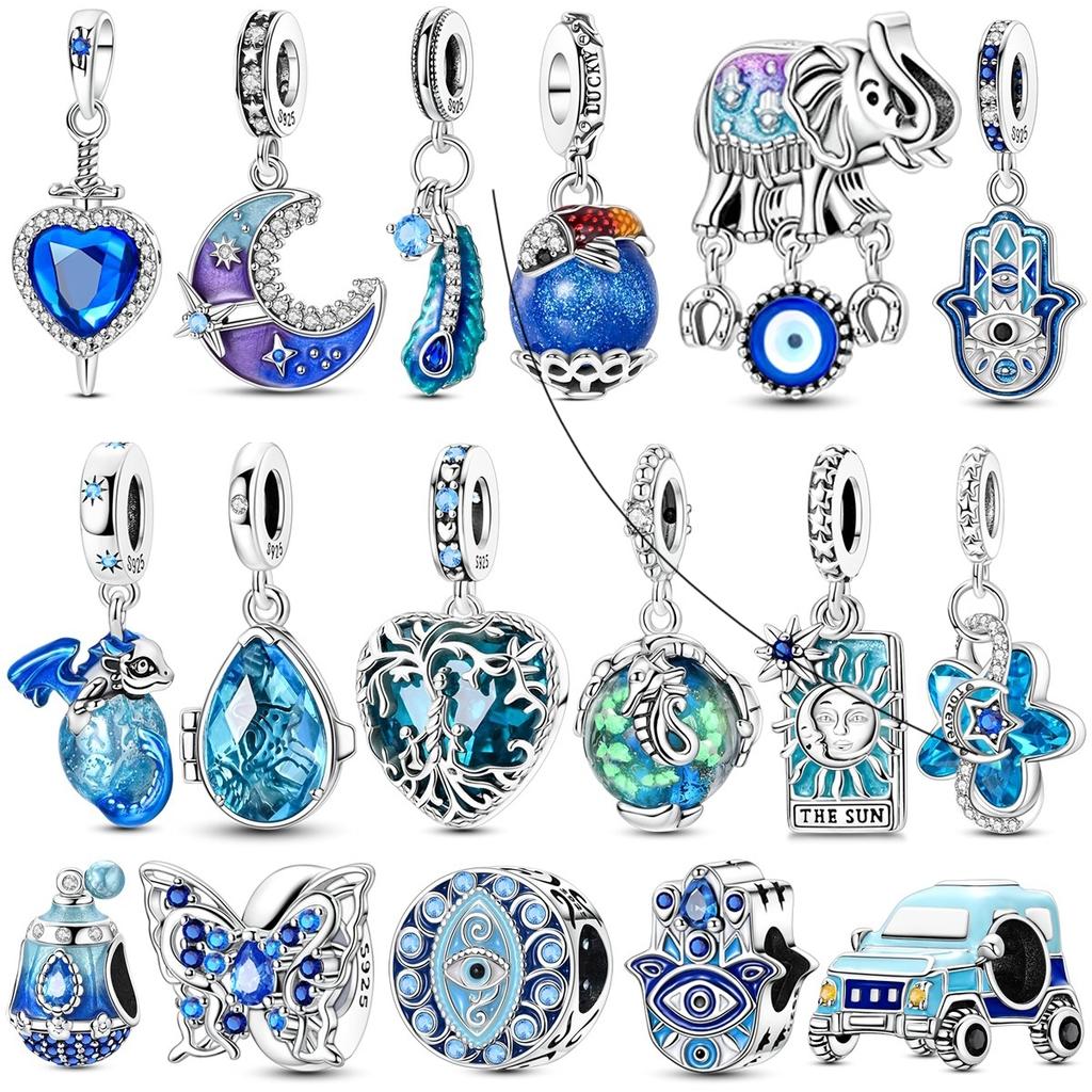 Copper Blue Ocean Charm Bead Inlaid Zirconium Heart Moon Palm Eye Pendants Accessories Bracelet Diy Jewelry Marking
