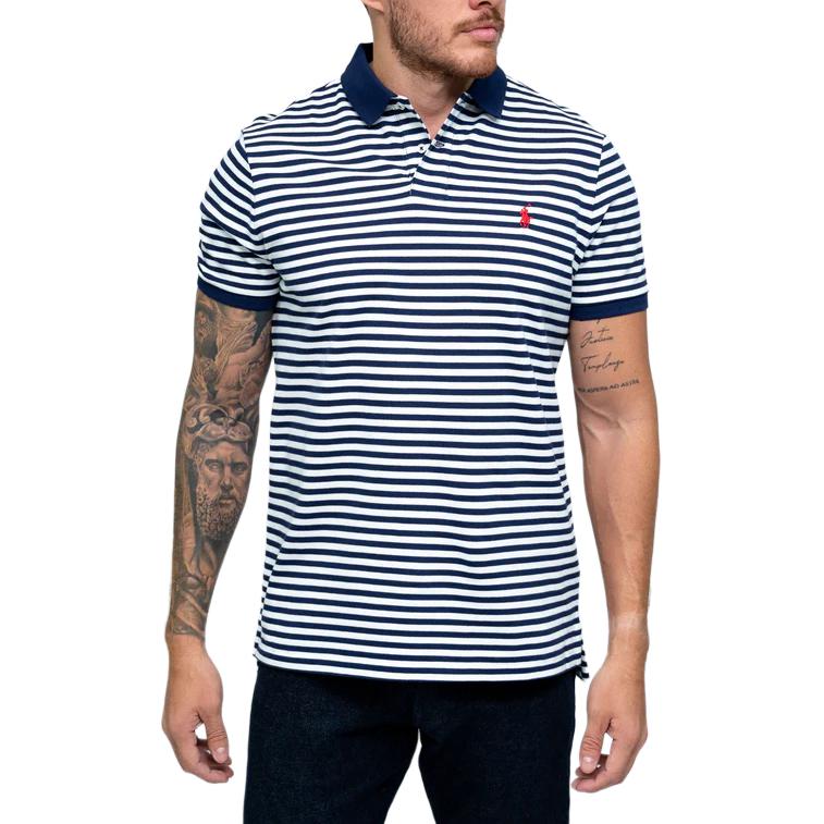 Polo Ralph Lauren Koszulka polo w paski Slim Fit Męskie topy Niebieski 710956682-001