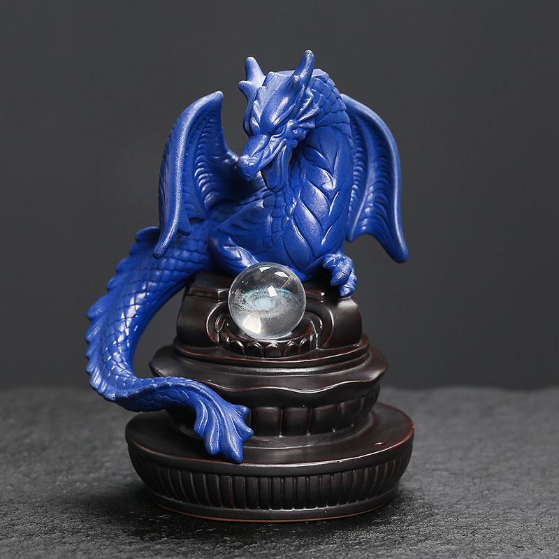 LED Dragon Waterfall Backflow Incense Burner Pterosaur Home Decor Ceramic Handicrafts With Lucky Feng Shui Ball -Without Incense