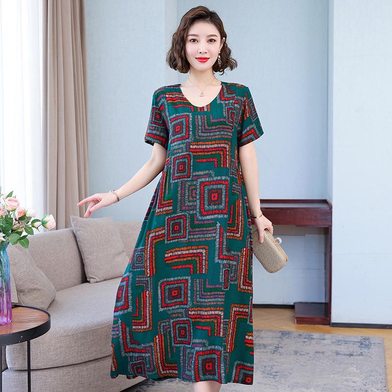 2023 Bavlněné tištěné letní šaty s kontrolou bříška plus size pro ženy středního věku a starší