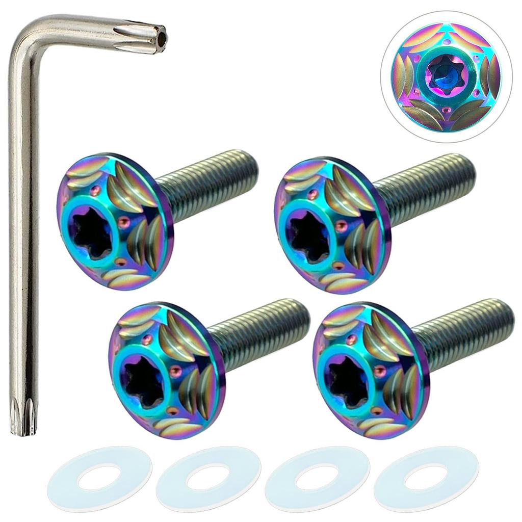 RENPA Titanium Alloy License Plate Bolt Snowflake Design Vehicle Inspection Compatible (Aurora Bolt Length 1.0 inch (25 mm)
