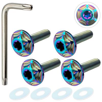 RENPA Titanium Alloy License Plate Bolt Snowflake Design Vehicle Inspection Compatible (Aurora Bolt Length 1.0 Inch (25 Mm)