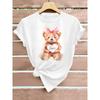 European Size Women's Cute Bear with Pink Bow & Love Heart Print T-Shirt - Short Sleeve Round Neck Blouse