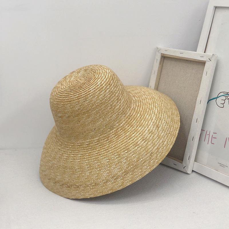Big Brim Straw Straw Hat Women's Summer French Retro Hepburn Style Dome Big Head Circumference Seaside Beach Sun Hat