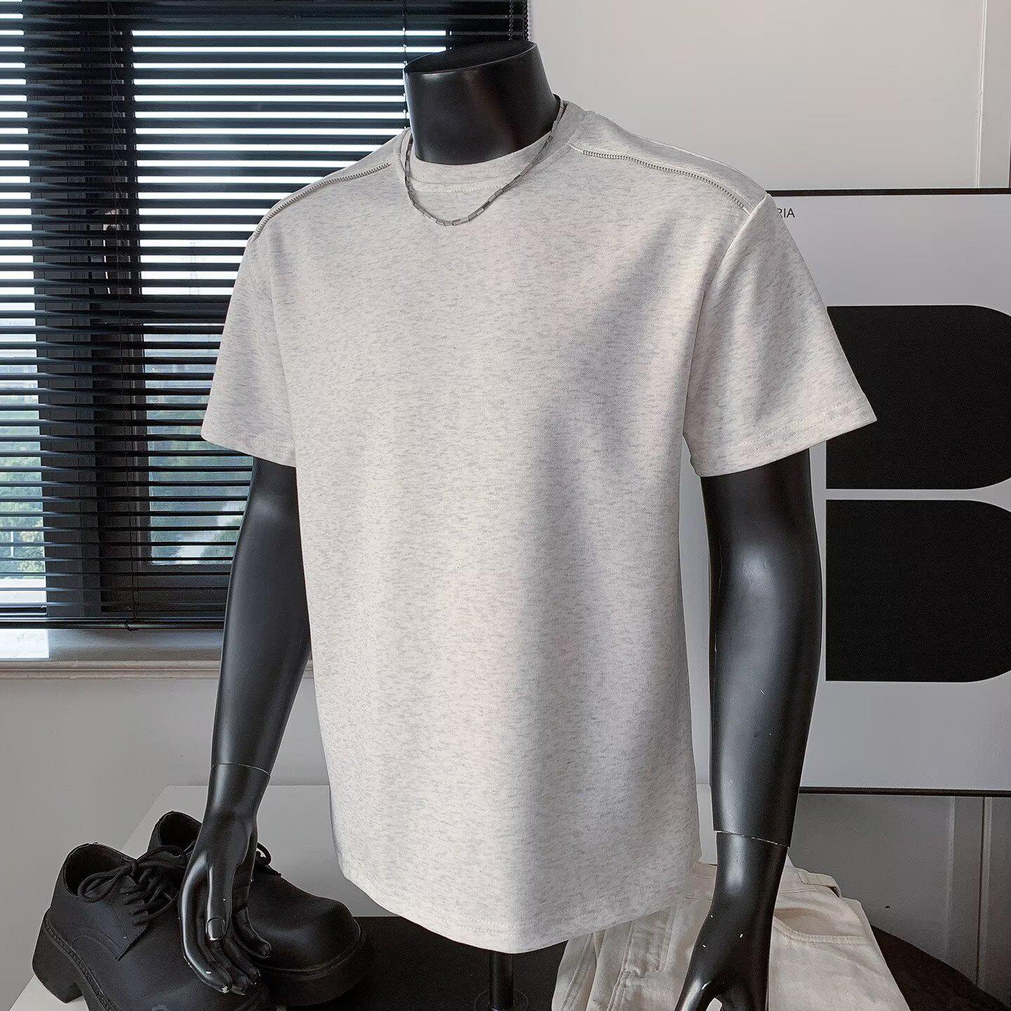 

Summer 2026 Men s Patchwork Short Sleeve T-shirt with Zipper Detail - Simple, Versatile, Loose Round Neck Pullover 2XL серый