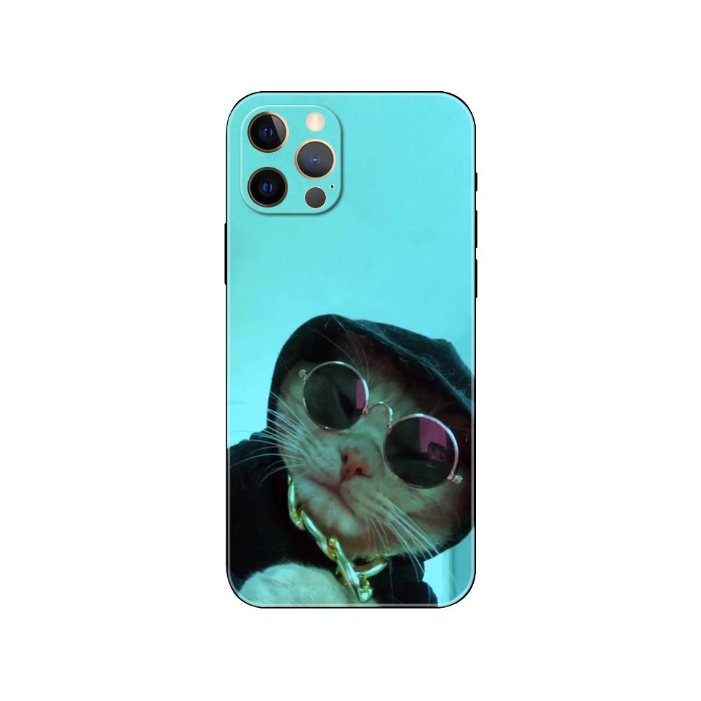 Cat Glasses Cool phone case for iphone 5 5s 2020se 6 6s 7 8 plus x 10 XR XS 11 12 13 mini pro MAX black tpu back cover