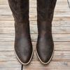 Damen Europäische Größe Holzabsatz Bestseller Western Cowboy Stiefel Kniehoch Neu Bedruckt Slipper High Heel Lederstiefel