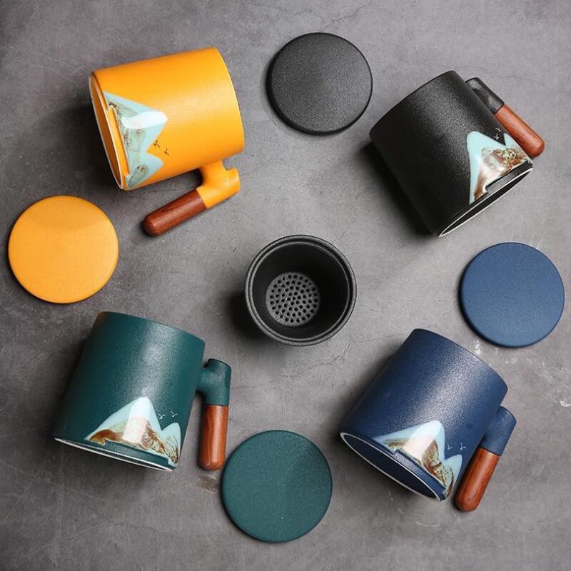 Ceramic Tea Separation Mug with Wooden Handle