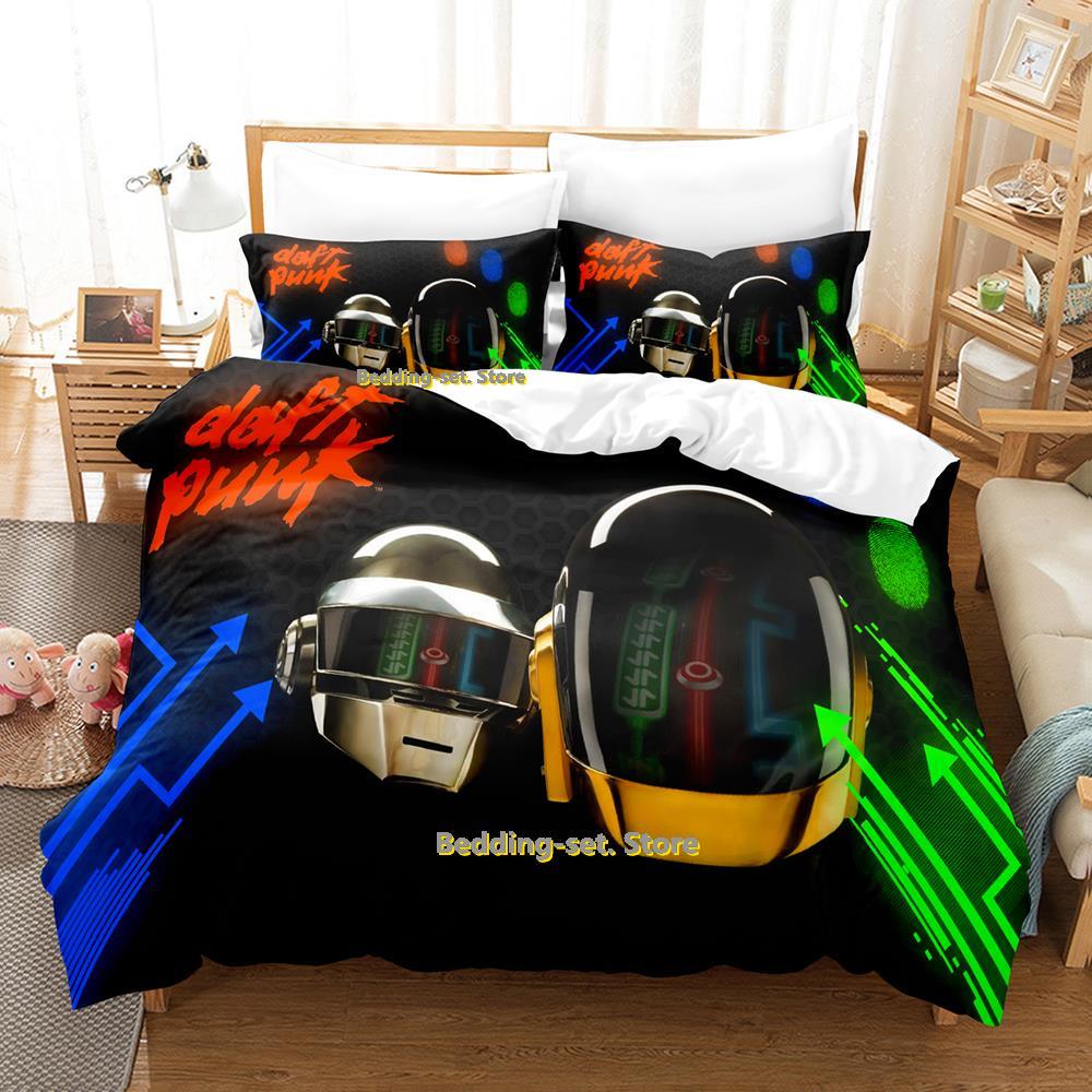New Hip Hop Daft Punk Bedding Set Cartoon Anime Three-piece Set Adult Kid Bedroom Duvetcover Sets 3D Kawaii Roupa De Cama Casal