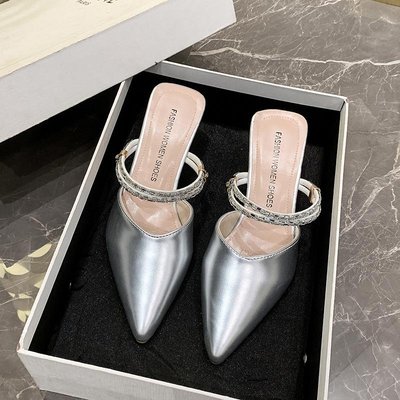 Half Slippers Women's Baotou 2025 Summer New Versatile Outer Wear Thin Heels High Heels Pointed Cool Slippers Women