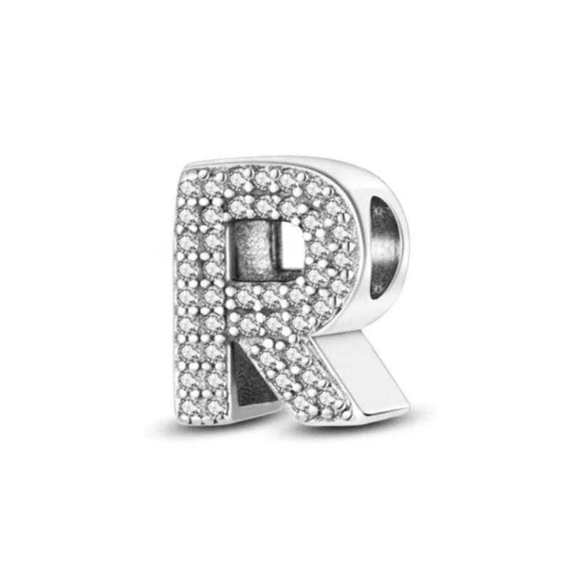 Classics Copper Shiny Zircon English Alphabet Beads Pendant Piece Charms Ideal For Original Fashion Bracelet Jewelry Piece Women Gift