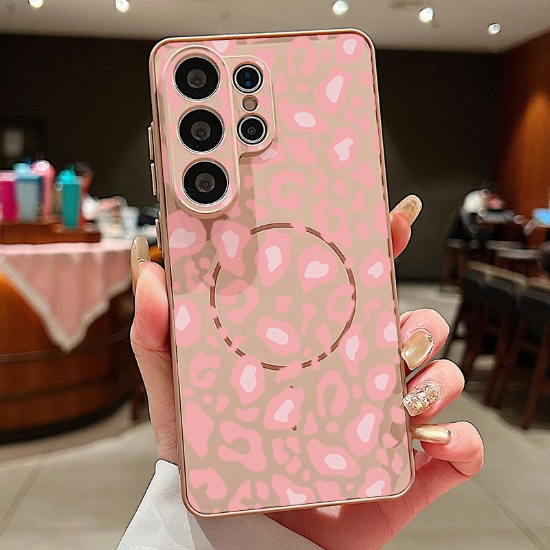 

Pink Leopard Print Case For Samsung Galaxy S26 Ultra S25 Edge S24 Plus S23 FE S22 A54 A55 A56 5G Magnetic For Magsafe Matte Cover Samsung S26 золотий